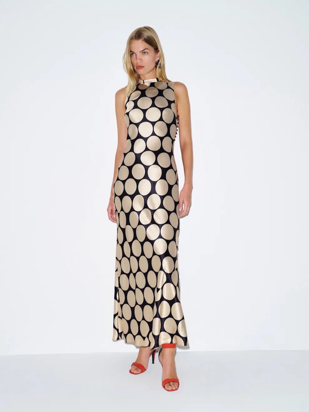 Reformation Yian Silk Dress In Full Moon Dot S